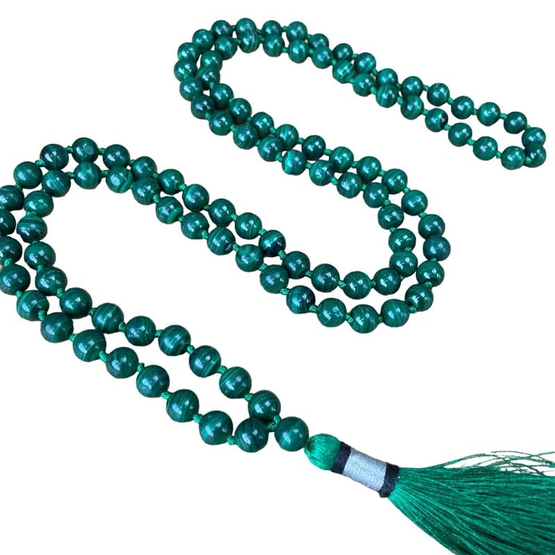 Natürliche AAA-grüne Malachit-Japa-Mala-Halskette, Gebets-Mala-Perlen, 108 Kyanit-Edelstein-Mala, buddhistische Mala, handgeknüpfte 8 mm Mala