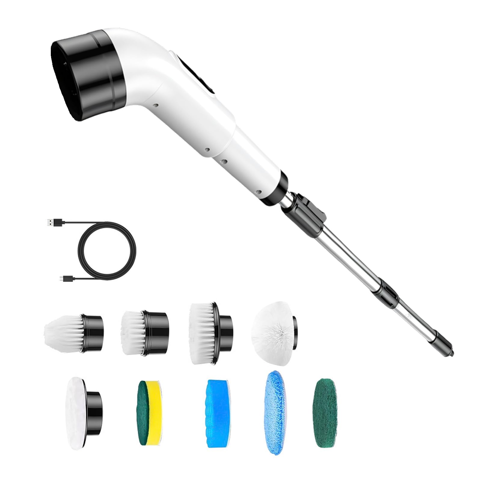 Tsophreniq White Scrub Brush With Telescoping Handle, 9 Scrubber Heads For Shower Wall And Stove Area Care Routine Motorized Scrubber Rotating Brush Ceramic Grout Care