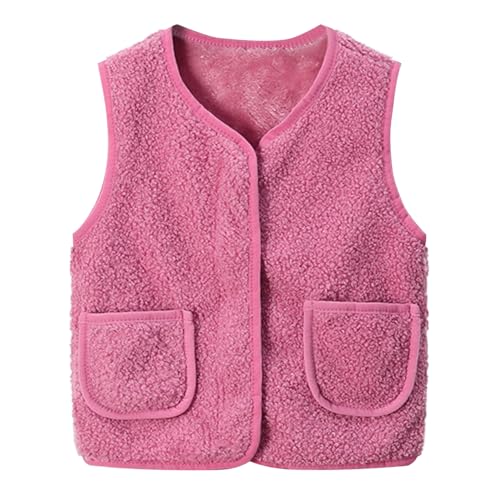 LAEMILIA - LAEMILIA Gilet sherpa pelucheux pour petits garçons et filles, couleur unie, sans manches en fausse fourrure pour l'automne et l'hiver - Gilet d'extérieur en polaire chaude avec poches, rose, 6-7 ans