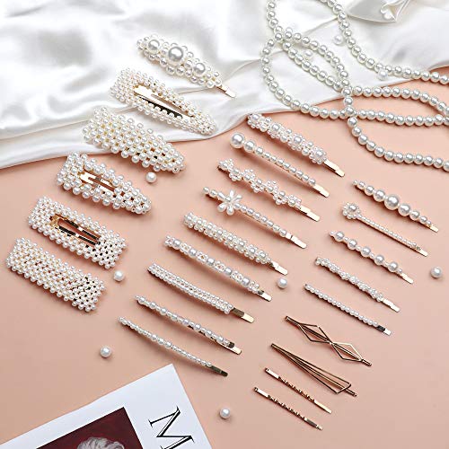 Cehomi 24 Pcs Pearl Hair Clips Barrettes Hairpins for Women Girls, Elegant Handmade Fashion Headwear Styling Tools Hair Accessories for Party Wedding Daily