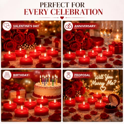 Image of Bindian Candle Heart Shaped Tea Light Candles for Decoration Smokeless Tealight Candles for Valentine Day, Home Decor, Anniversary Decoration Items, Aromatic Candles Set, Candle Light Dinner (10 Pcs)