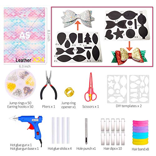 Leather Earring Making Kit, 24 Pieces 7 Styles Faux Leather Sheets with Complete DIY Supplies for Making Earrings/Hair Bows/Leather Crafts - Thumbnail 4