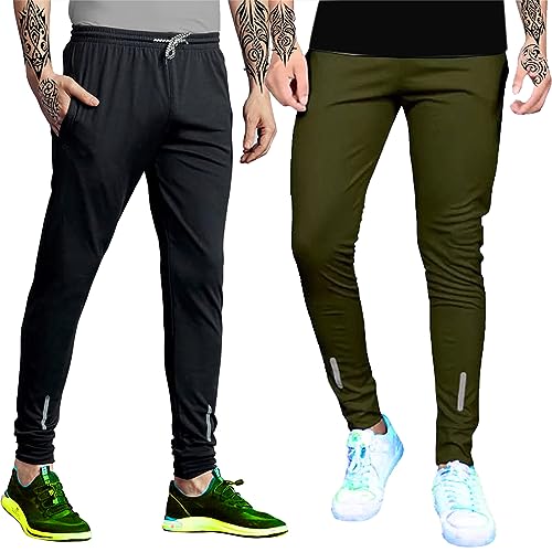 Image of LookMark Men's Mid Rise Combo Slim Fit Solid Lycra Blend Full Elastic Sport Wear Running Gym Stretchable Jogger Track Pant(Track 03-Track 03)