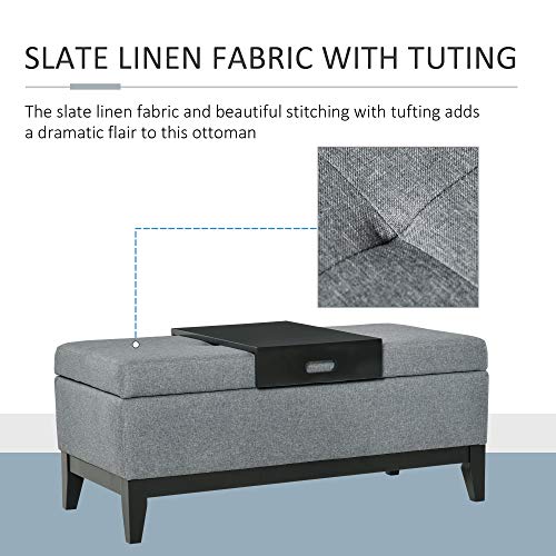 Homcom 42" Rectangular Linen Fabric Storage Ottoman Bench With Removable Tray For Living Room, Entryway, Or Bedroom - Grey #TOP5