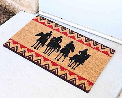 Ebros Gift Colorful Rustic Western Coir Coconut Fiber Floor Mat Doormat 29" by 17" Indoor Outdoor Home Decorative Mats Country Cabin Lodge Farmhouse (Wild West Riders Cowboys)