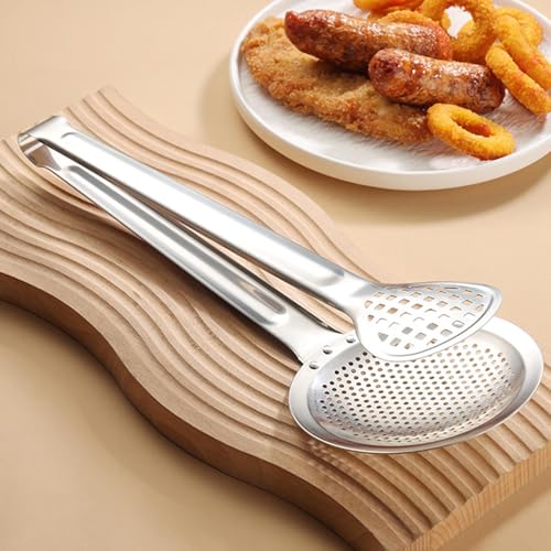 Skimmer Slotted Spoon – 2 in 1 Stainless Steel Strainer Spoons | Spider Strainer For Cooking | Metal Tong Skimmer Ladle, Fry Oil Mesh Spoon Colander, Comfort Grip Ladle for Cooking, Frying - immagine 4