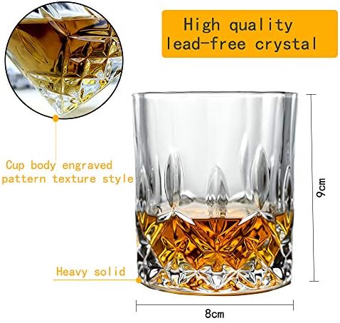 Whiskey Glass Set of 6 Tumbler for Classic Cocktails Premium Crystal Glass Tasting Cups Tall Glass Tumblers for Drinking Bourbon, Scotch, Cocktail, Cognac, Whisky, Large 10oz