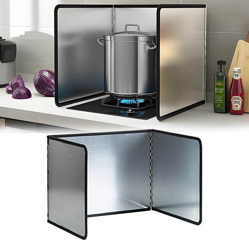 HEVASNEK 3 Sided Splatter Guard, Foldable Stainless Steel Oil Splatter Screens for Frying Anti Splatter Shield Guard Effective Frying Protection