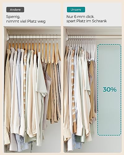 SONGMICS Kleiderbügel Samt, 20er Set, Hosenbügel, 42,5 cm lang, mit verstellbaren Clips, rutschfest, platzsparend, für Hosen, Mäntel, Kleider, weiß CRF012W20
