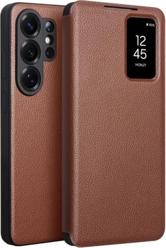 Coque Samsung S26 Ultra antichoc en cuir rabat anti rayure marron