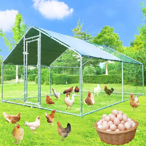 Large Chicken Coop Metal Chicken Runs for Yard with Cover Outdoor Pet Pens Poultry Cage Duck Rabbit House Backyard Use