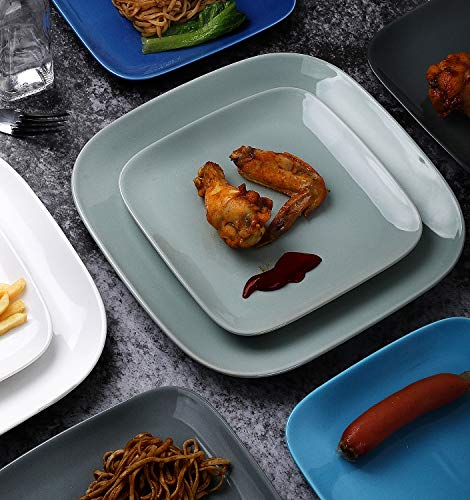 Dinner Plates, KOMUEE Porcelain Square Dinner Plates - 10 Inch - Set of 6, Cool Assorted Colors