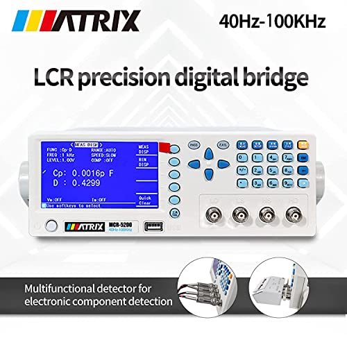Image of MATRIX LCR Meter, Capacitance Meter 40Hz-100kHz, Inductance Meter Accuracy 0.1%, Digital Multimeter with 32-Bit Core Processor, Electronic Component Tester 30Ω /100Ω Two Output Resistance, MCR-5100