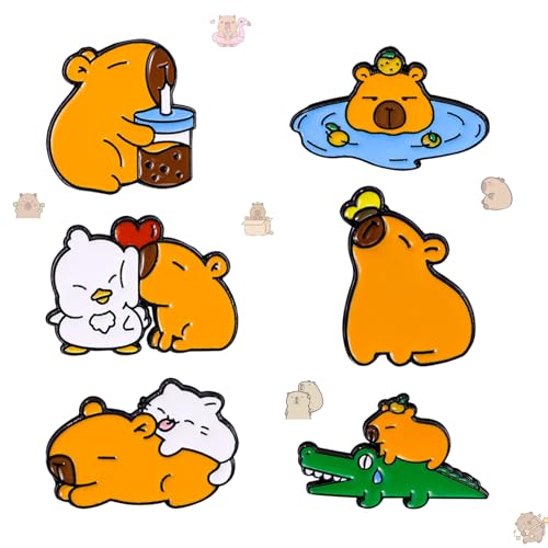 Image of 5Pcs Cartoon Capybara pin, Cute Animal Enamel Pin, Birthday Cake Donut Coffee Corn Roll Lapel Pin Alloy Backpack Pin Enamel Badge Suitable for Daily Decoration Clothes Sweater Hat Bag Collection Party Gift