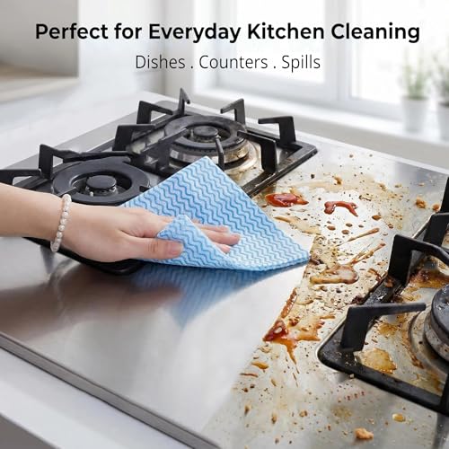 Image of Handi Wipes Reusable Cloth Disposable Cleaning Cloth Kitchen Dish Cloth Dish Towels Dry Blue Washable Wipes Kitchen Dish Rolls, Total Pack Of 200, Red