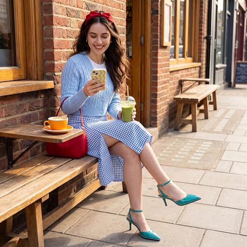 Image of SAMMITOP Kitten Heels for Women Low Heel Closed Toe Ankle Strap Pumps Wedding Party Beaded Dress Shoes 2.4 Inch