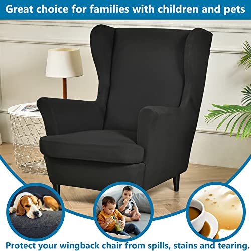 HZDHCLH Wingback Chair Covers 2 Piece With Arms Fashionable Elastic Sofa Protective Chair Cover Furniture Protection Chair Cover Suitable For Armchair Living Room Bedroom Hotel (black) - Image 3