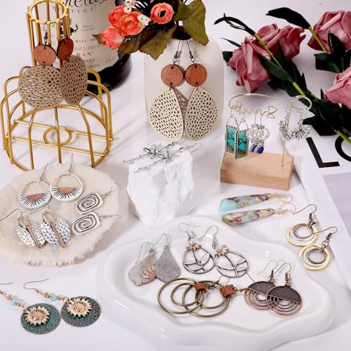 16 Pairs Earrings for Women Trendy, Funtopia Boho Dangle Earrings for Women, Vintage Statement Sunflower Round Geometric Earrings Wooden Leather Bohemian Earrings2