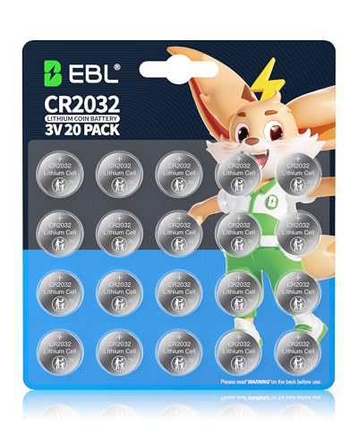 EBL CR2032 Batteries 3V Coin Battery 20 Pack, 2032 Battery Long-Lasting Power, Child-Proof Package