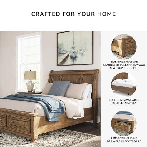 Image of Signature Design by Ashley Queen Storage Sleigh Bed, Brown, Glarrison