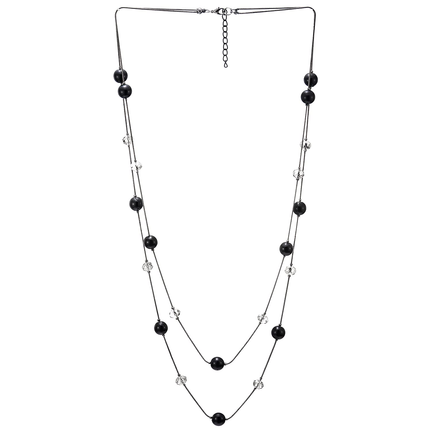 COOLSTEELANDBEYOND Statement ColLar Dos Hebra Largo Cadena con Cristal Cuentas Encantado Colgantes Colgante, De Moda Vestir