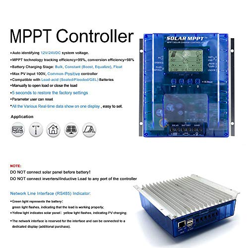 OOYCYOO MPPT Charge Controller 40 amps, 12V 24V Automatic 40A Solar Panel Charging Regulator, Maximum 100V Input, with LCD Display, for Lead-Acid Sealing Gel/AGM/LiFePO4 (P40AL) - Thumbnail 3