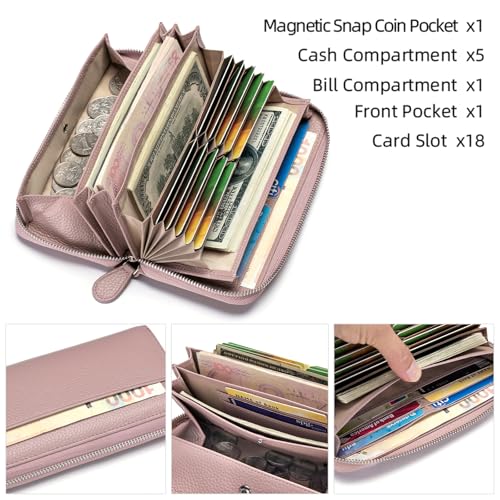 Image of RFID Blocking Womens Zipper Wallet Leather Large Capacity Billfold Clutch Zip Around Wallets for Women