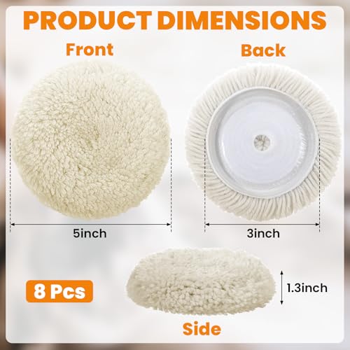 Image of 8 Pcs 3 Inch Polishing Pad Buffing Pad Wool Polishing Pad Hook Loop Buffing Pad for Drill Curved Edge Compound Cutting Pad Drill Polisher Attachment Wheel Polish Pad Car Body Repair Buffing
