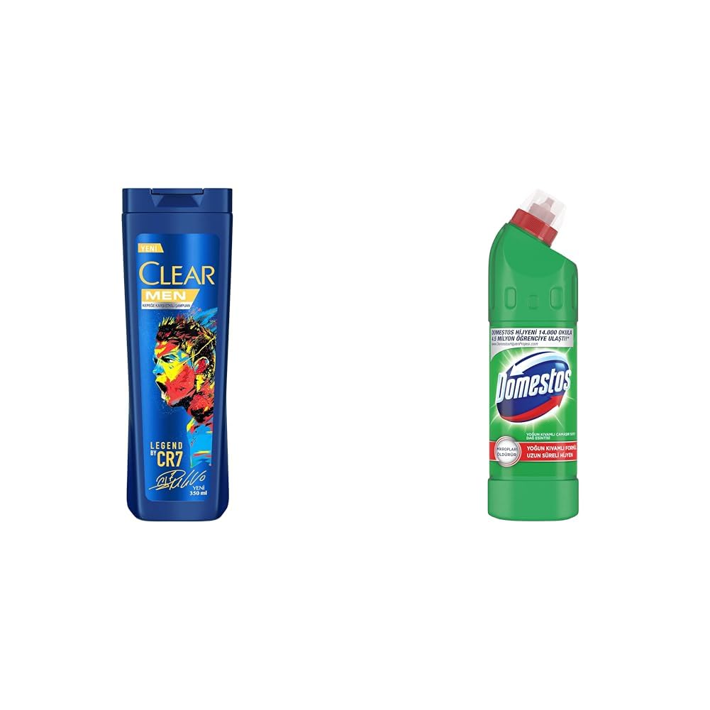 Clear Men Kepeğe Karşı Etkili Şampuan Legend By CR7 Cristiano Ronaldo 350 ml(1) Domestos Yoğun Kıvamlı Çamaşır Suyu Maksimum Hijyen Dağ Esintisi, 750 ml(3)