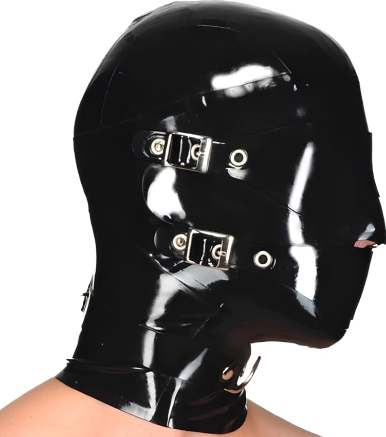 Schwarze Latex Maske Männer, BDSM Bondage SM Rubber Kopfmaske mit Augenmaske, Fetisch Sex Maske, Eng & Elastisch, Latex Maske für Frauen, Cosplay & Party