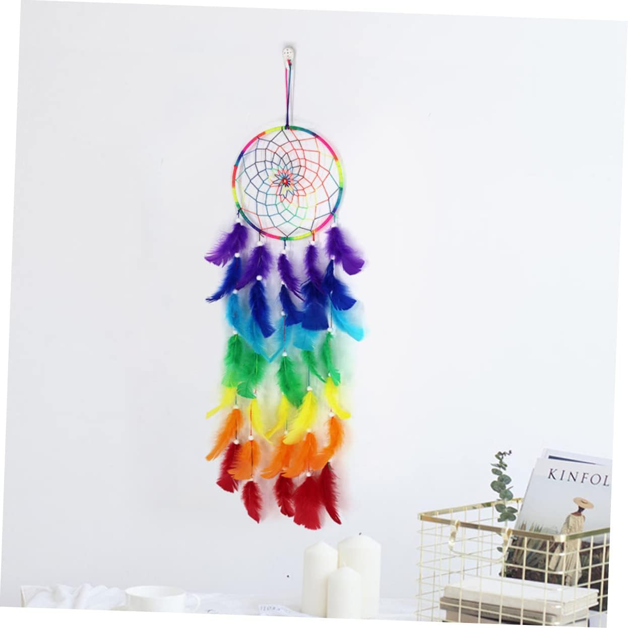 Colorful Dream Catcher Wall Hanging Pendant Handmade Boho Home Decoration Creative Dream Catcher Ornament for Bedroom and Living Room Decor