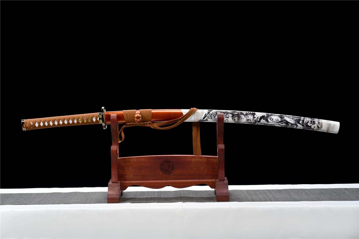 HERO SWORD-Luxury Gold Katana The Buddha Theme Samurai Sword Combat Ready 1095 High Carbon Steel No Bo Hi Blade Japanese Sword Very Sharp Cool Weapon for Mens