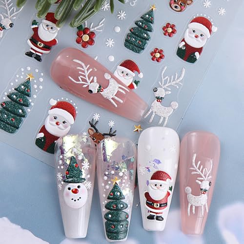 Christmas Nail Stickers Decals 5D Embossed Nail Art Stickers Christmas Flower Snowflake Nail Stickers Floral Snow Nail Design Stickers Cute Nail Decal Christmas DIY Nail Art Decoration for Women 3Pcs - Image 6