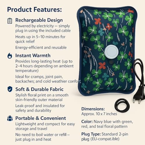 Image of electric hot water bag for pain relief | heating pad for periods cramps, back, knee & full body pain relief | electric heating bag, hot pack, warmer bag, hot bag, heat pad, heat bag| fast heating, leak proof, reusable (color and design as per availability)-01