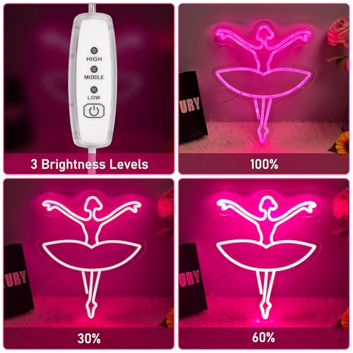 Image of Ballet Girl Neon Sign Let's Dance Neon SIgn Dancing Girl LED Neon Light for Wall Decor Light up Sign for Bedroom Dance Room Gym Room Balllet Studio Ideal Birthday