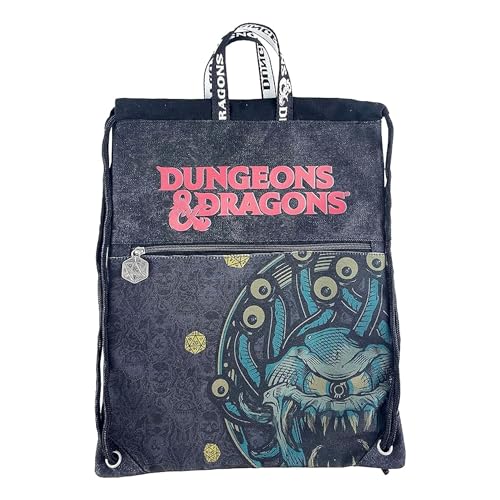 Dragones y Mazmorras- Mochila, Saco, Cuerdas, Mochila casual, Extraescolares, Ruckpack, Color negro, D&D, Unisex, Producto Oficial (CyP Brands)
