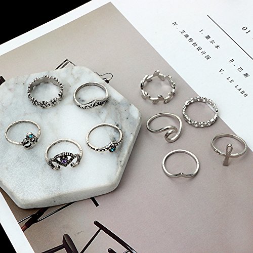 Zealmer Wave Ring Set Statement Crown V Chevron Yoga OM Flower Lotus Sunflower Midi Knuckle Rings