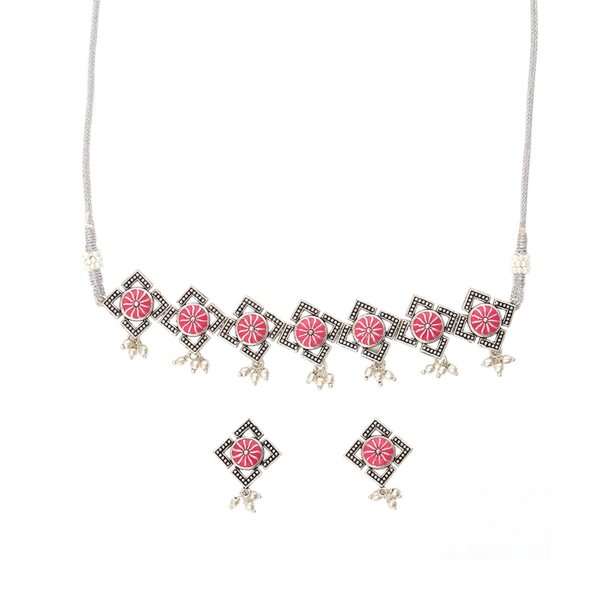 VOYLLA Festive Hues Oxidised Silver Jewellery Set