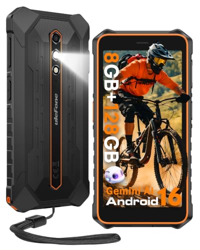 Image of Ulefone RugKing 2 Pro Rugged Phone, 8(4+4) GB+128GB Octa-Core, 4500mAh, Android 16 Waterproof Phone, 5.45" HD+ Corning Gorilla Screen, 13MP+5MP Camera, Dock Charging, Al Assistant(Gemini), Orange