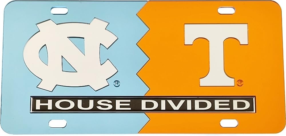 North Carolina + Tennessee House Divided Split License Plate Tag [Blue/Orange - Car/Truck] - ID#53205