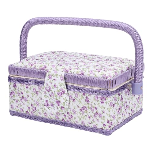 BTSEURY Sewing Basket, Sewing Tool Basket with Removable Tray, Portable Needlework Tool Organizer for Thread Scissors Spool Buttons