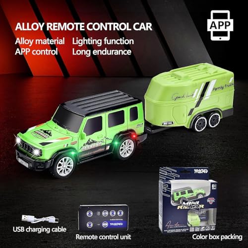 Image of PLUSPOINT 1:64 Mini RC Off Road Jeep with Camper Van LED Lights 2.4GHz Off-Road Remote Control Car 3 Speed Adjustable, USB Rechargeable Alloy RC Jeep for Kids & Adults Indoor /Outdoor Racing