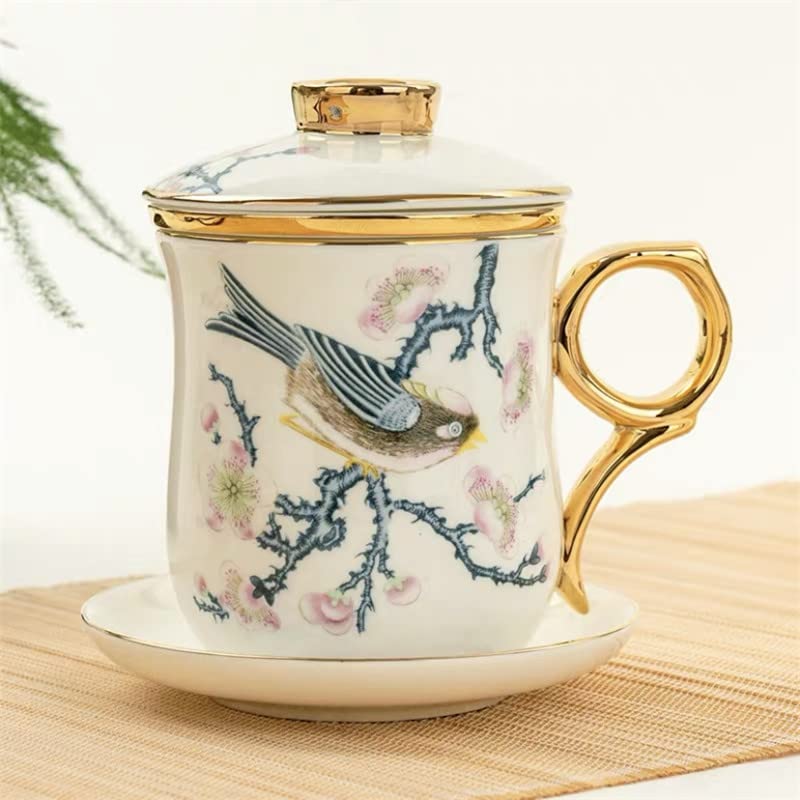 Tasse à thé créative en porcelaine anglaise avec couvercle et filtre pour le bureau - En céramique peinte à la main