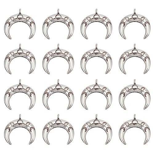 SUNNYCLUE 1 Box 20Pcs Moon Charms Crescent Charm Tibetan Style Moon Phase Charm Antique Silver Double Horn Luna Moon Charms for Jewelry Making Charm DIY Necklace Earrings Keychain Craft Supplies