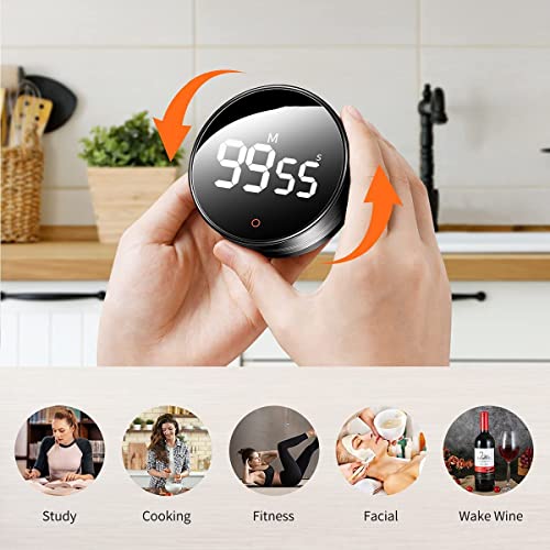 Image of AERYS Magnetic Digital Timers, Manual Countdown Kitchen Timer Countdown Clock,Mechanical Cooking Timer Counter Clock for Seniors, Adult and Kids to Use (Silver)