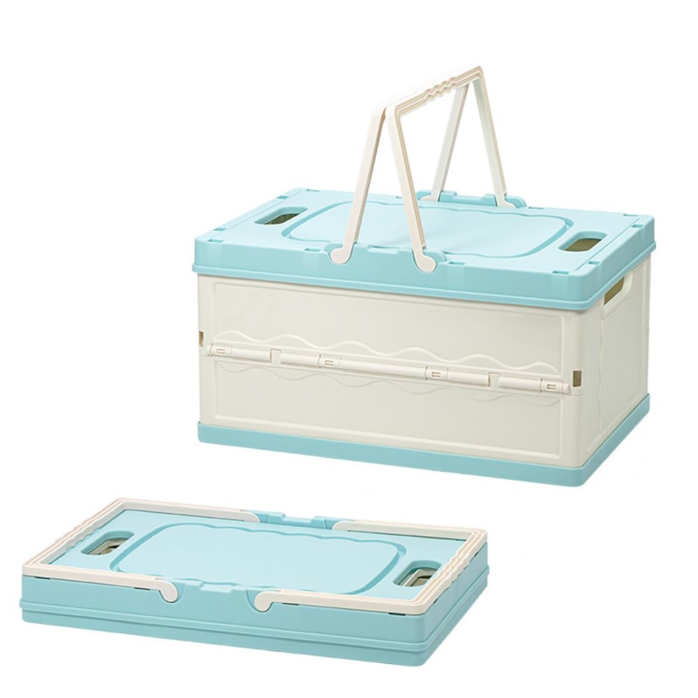 Cesta de almacenamiento con tapa, caja de plástico de 30 L, apilable y portátil para ropa, libros, comestibles, solución de almacenamiento ideal para la organización del hogar