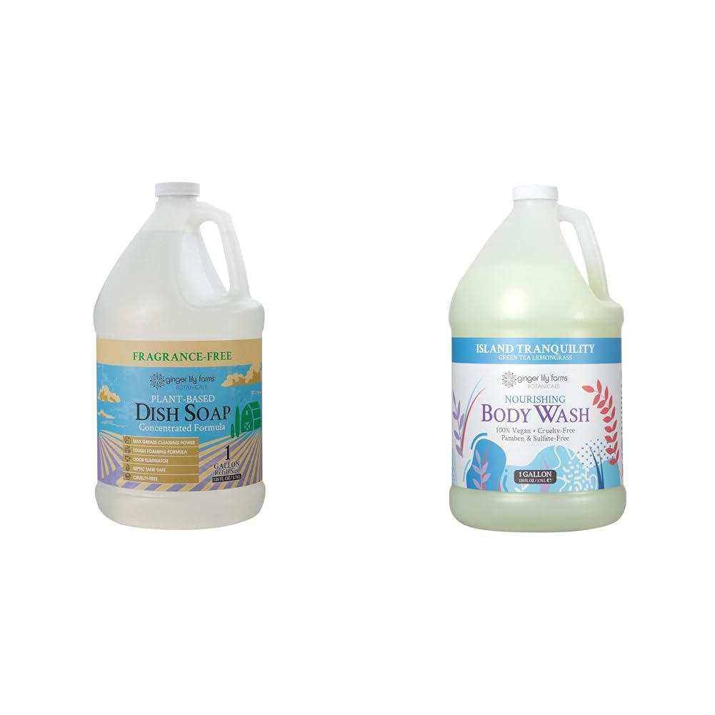 Ginger Lily Farms Botanicals Plant-Based Liquid Dish Soap Concentrated Formula Botanicals Nourishing Body Wash Island Tranquility 100 Vegan