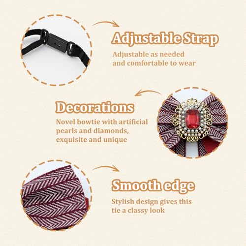 Image of Womens Bow Tie Adjustable Rhinestone Bowtie for Women Ladies Girls Pre-tied Womens Tie for Shirt Suit Uniform