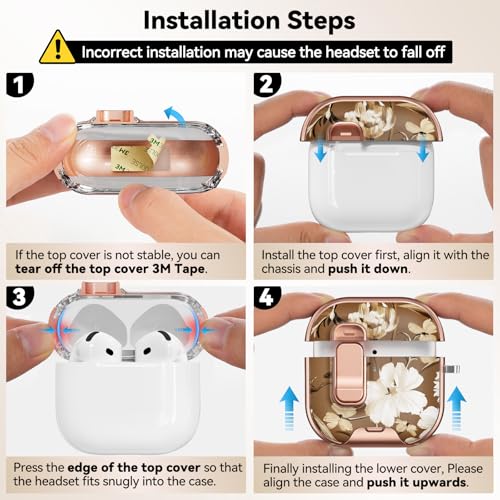 Image of for AirPod 4 Case, with Safty Lock & Phone Stand for Floral AirPod 4 Generation Case Cover for Women Girly, iPod 4 Cases with Keychain & Cleaner Kit -Brown +White Flower