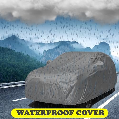 Image of BARBARIKA Waterproof Car Body Cover Compatible with Renault Duster 2025 | Waterproof, UV Resistant, Dustproof, Mirror Pockets, with Belt & Buckle - (Grey)